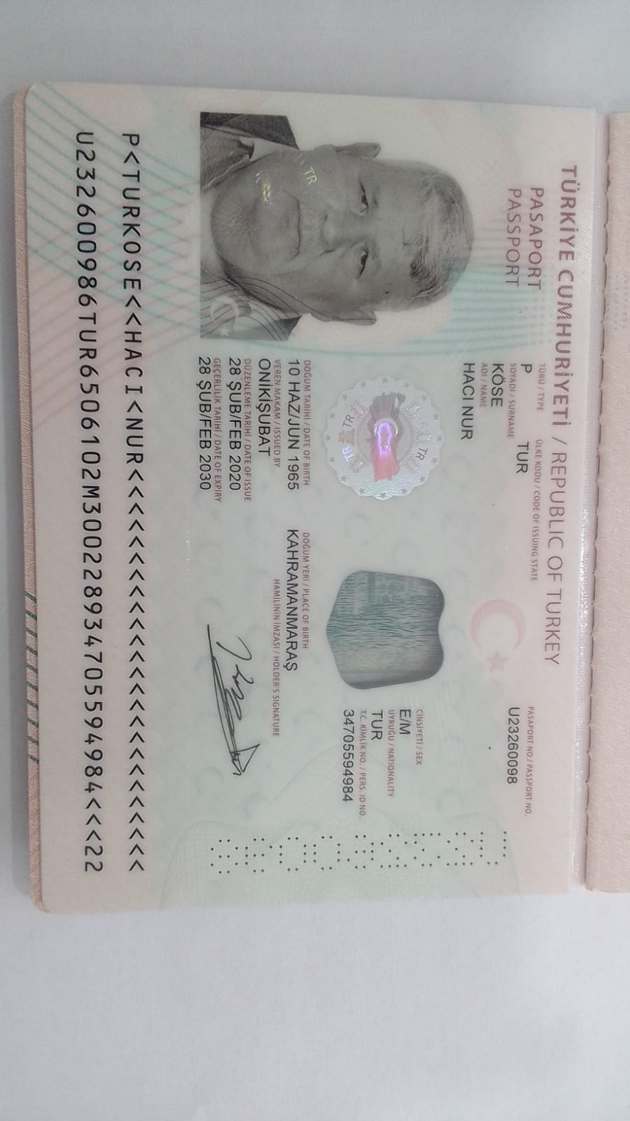 Паспорт HACINUR KOSE