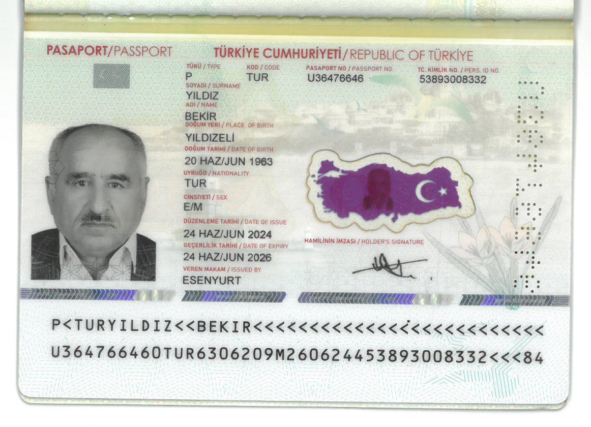 Паспорт BEKIR YILDIZ